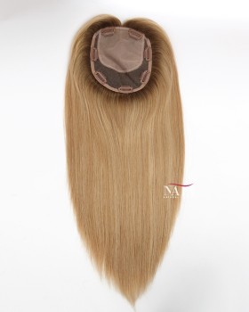 16  All One Length Ombre Brown to Blonde Silk Base Hair Topper for Thinning Hair
