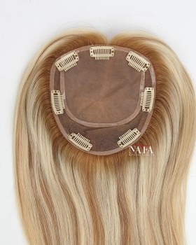 16 Inch Blonde Hair Swiss Lace Topper With Silk Base