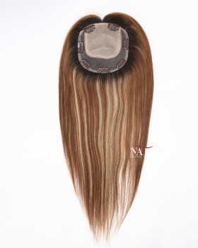 16 Inch Blonde Hair with Dark Roots and Highlights Hair Pieces for Women's Hair Loss
