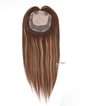 16 Inch Brown and Light Brown Ombre Female Silk Base Hair Topper