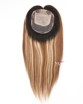 16 Inch Brown Roots Blonde Human Hair Hair Topper for Women