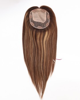 16 Inch Golden Brown Highlights Silk Hair Topper for Women