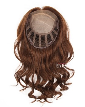 16 Inch Large Silk Base Brown Wavy Ladies Hair Topper
