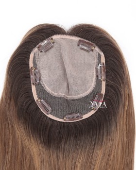 16 Inch Light Brown Human Hair Clip In Hair Topper for Thinning Hair