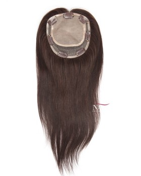16 Inch Natural Black Hair Lace Topper with Silk Base for Alopecia