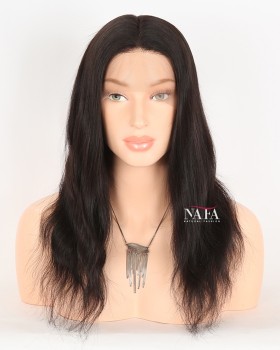 16 Inch Natural Human Hair Off Black 1B Silk Wig
