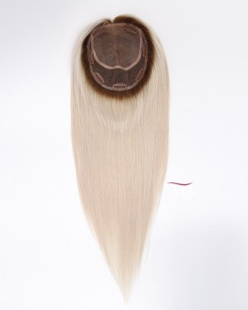 16 Inch Ombre Blonde Silk Base Human Hair Topper for Women