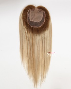 16 Inch Ombre Brown Roots Blonde Human Ladies Hair Topper