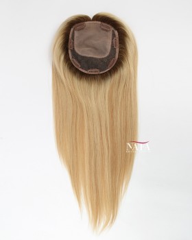 16 Inch Ombre Brown to Blonde Silk Hair Topper for Hair Loss