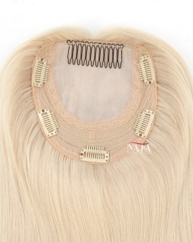 16 Inch Silk Base Platinum Blonde White Human Hair Topper for Women