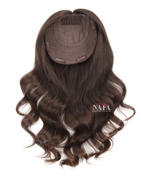 16 Inch Wavy Dark Brown Ladies Hair Topper for Thinning Crown