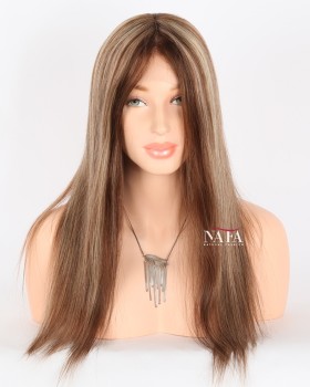 18-inch-straight-brown-hair-with-blonde-highlights-glueless-lace-front-frontal-wig