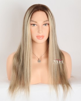 18-Inch Ash Blonde Human Hair Dark Roots Glueless Hd Lace Wig