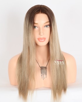 18-Inch Ash Blonde Ombre Human Hair Wig