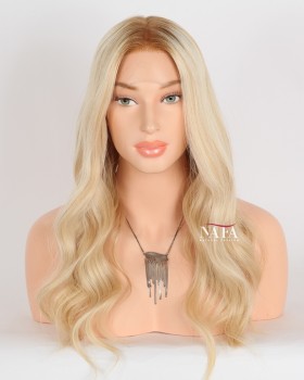 18-Inch Beach Curly Blonde Wavy Lace Front Real Hair Wig for Women