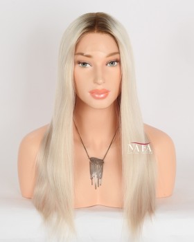 18-Inch Black to White Platinum Blonde Ombre Lace Front Wig
