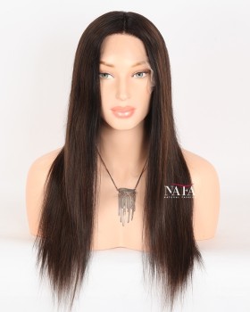 18-Inch Black with Brown Highlights Real Hair Straight Wig for Women