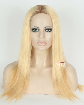 18-Inch Brown and Blonde Ombre Human Hair Wig