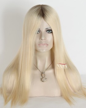 18-Inch Brown Roots Blonde Hair Pre Plucked Glueless Wig