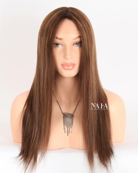 18-Inch Brown Straight Hair Highlight Brunette Wig for Women