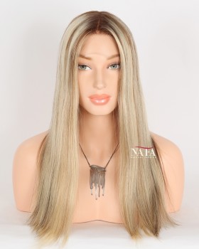 18-Inch Hd Lace Frontal Blonde Wig with Brown Highlights