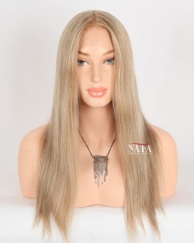 18-Inch Light Ash Blonde Silky Straight Human Hair Wig