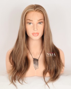 18-Inch Light Brown Human Hair Hd Lace Front Wig