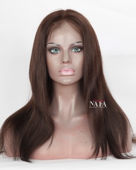 18-Inch Light Yaki Straight Human Hair Wig for Women