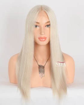 18-Inch Long White Human Hair Lace Front Wig for Caucasian Women