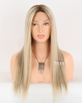 18-Inch Ombre Brown with Blonde Highlights Glueless Full Lace Wig