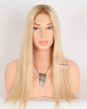 18-Inch Straight Honey Blonde Ombre Human Hair Wig