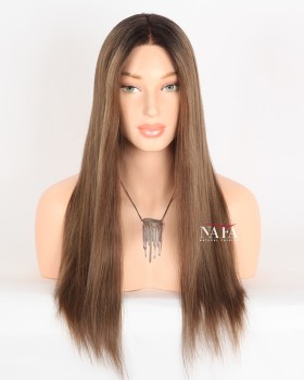 20-Inch Brown Blonde Highlights Lace Front Human Hair Wig