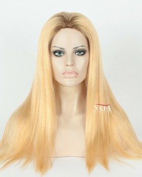 20-Inch Long Blonde Ombre Human Hair Wig