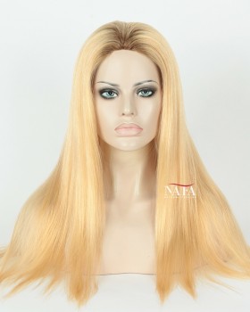 20-Inch Ombre Ash Brown to Orange Human Hair Wig