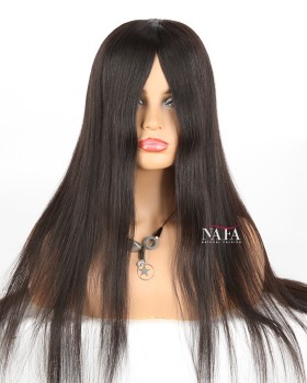 22-Inch Long Black Human Hair Straight Glueless Wig
