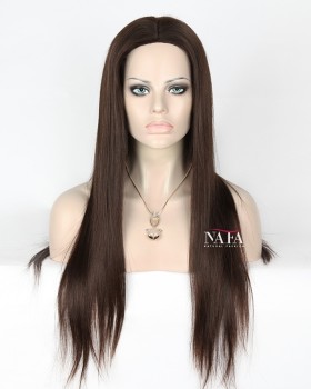 22-inch Long Black Real Human Hair Wig for Ladies