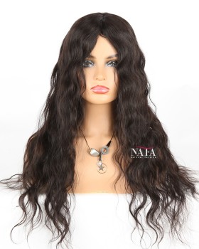22-Inch Long Wavy Black Glueless Human Hair Wig