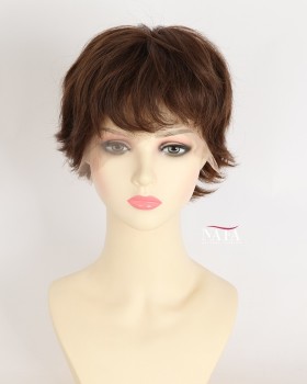 6-Inch Short Brown Human Hair Wig with Fringe for Women