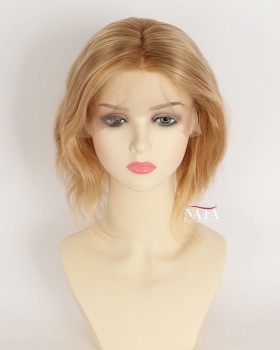 8-Inch High Quality 100 Virgin Human Hair Blonde Highlight Realistic Wig
