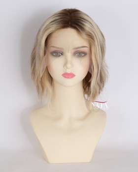 8-Inch Short Blonde Hair Dark Roots Style Wig for Ladies