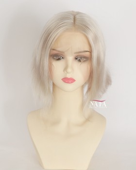  8-Inch Human Hair Lace Front Platinum Grey Wig for Women