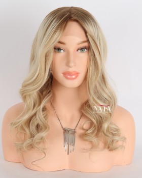 18-inch-blonde-human-hair-with-brown-roots-glueless-beach-wave-wig