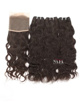 Natural Wave Hair 3 Bundles With Frontal 
