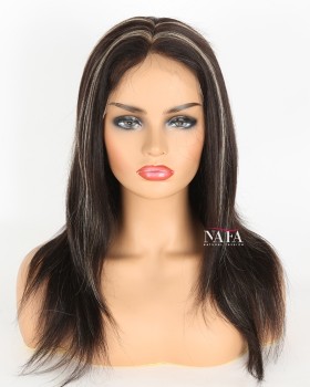 Light Yaki Hair Full Lace Wig 1B With 27 Highlights