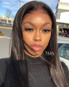 Indian Light Yaki Texture Human Hair Full Lace Wig 