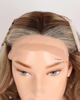 12-Inch All One Length Slight Wave Wavy Silk Top Ombre Human Hair Wig