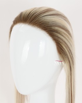 12-Inch Brown Hair with Blonde Highlight Hairline Wig Topper for Thinning Hairline