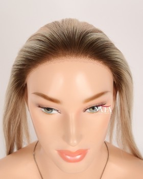 12-Inch Brown Hair with Blonde Highlight Hairline Wig Topper for Thinning Hairline