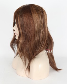 12-Inch Straight Human Hair Highlight Brown Wig