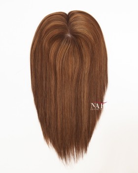 12 All One Length Brunette Brown Silk Base Female Hair Topper 